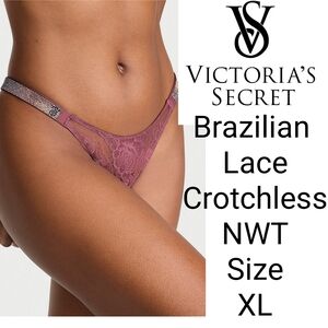 NWT Victorias Secret Very Sexy Shine Strap Crotchless Brazilian Panty Size XL